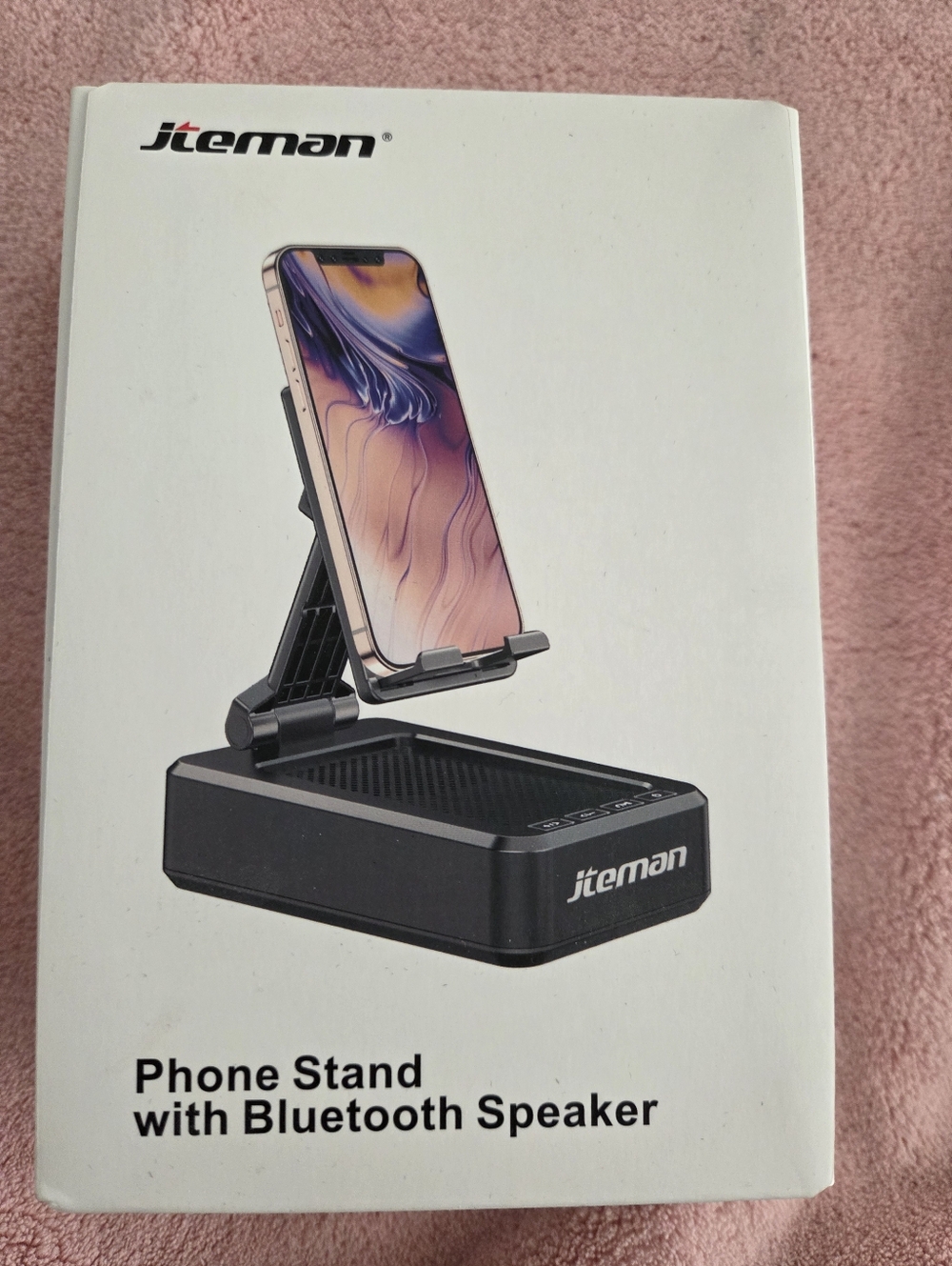 JTEMAN Cell Phone Stand with Bluetooth Speaker,HD Sound Adjustable Phone Holder